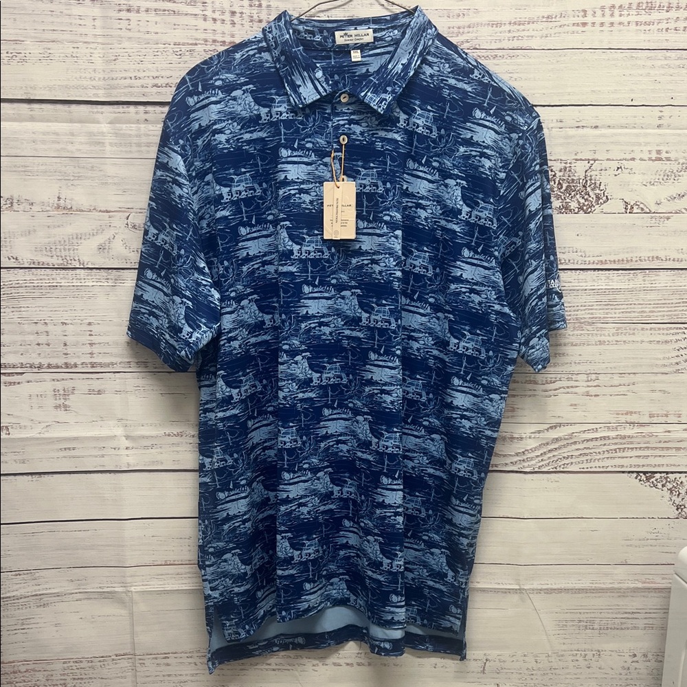 NWT Peter Millar Blue Scenic Golf Polo with Sun Protection